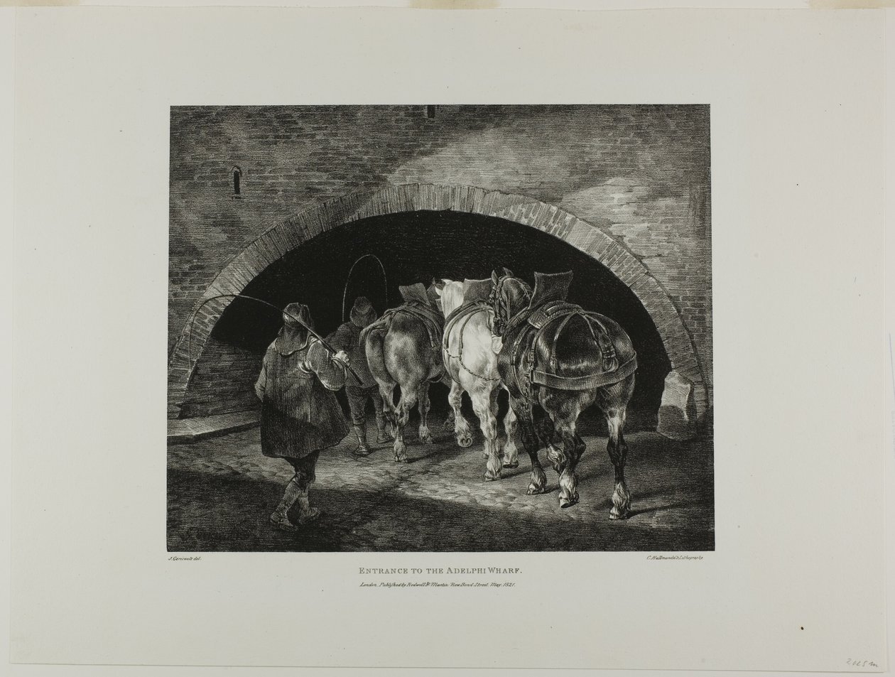 Ingresso al molo di Adelphi, tavola 11 da Vari soggetti disegnati dal vero e su pietra (The English Suite) da Jean Louis André Théodore Géricault