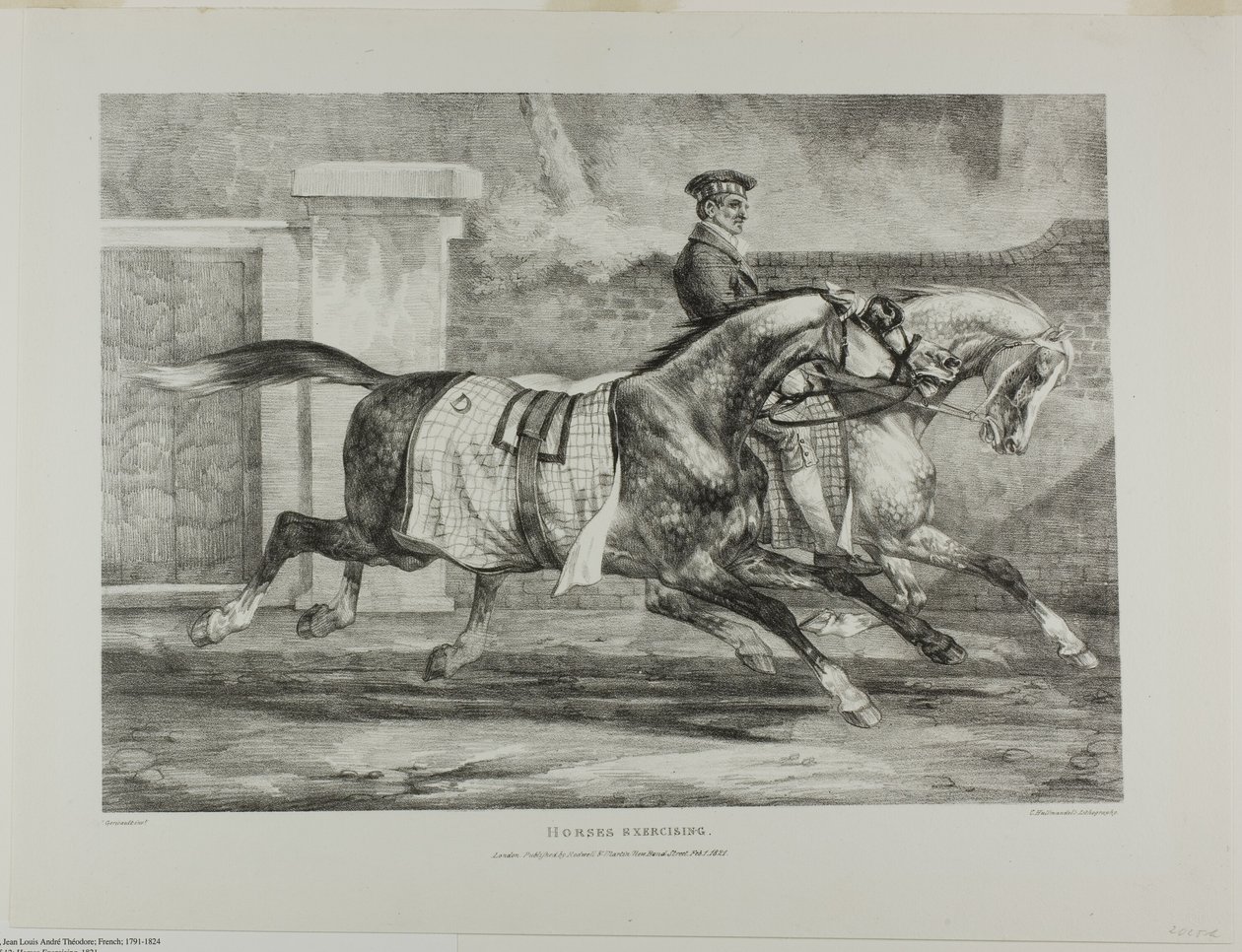 Cavalli in esercizio, tavola 6 da Vari soggetti disegnati dal vero e su pietra (The English Suite) da Jean Louis André Théodore Géricault
