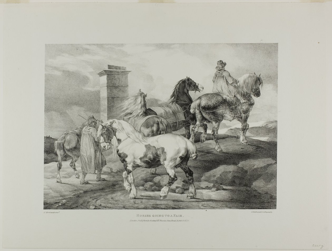 Cavalli che vanno a una fiera, piatto 3 da Vari soggetti disegnati dal vero e su pietra (The English Suite) da Jean Louis André Théodore Géricault