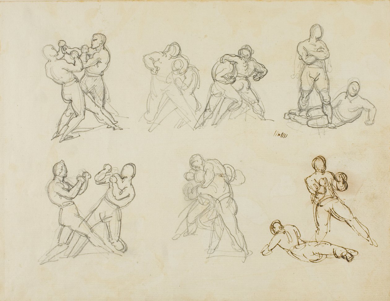 Sette schizzi di coppie di pugili da Jean Louis André Théodore Géricault