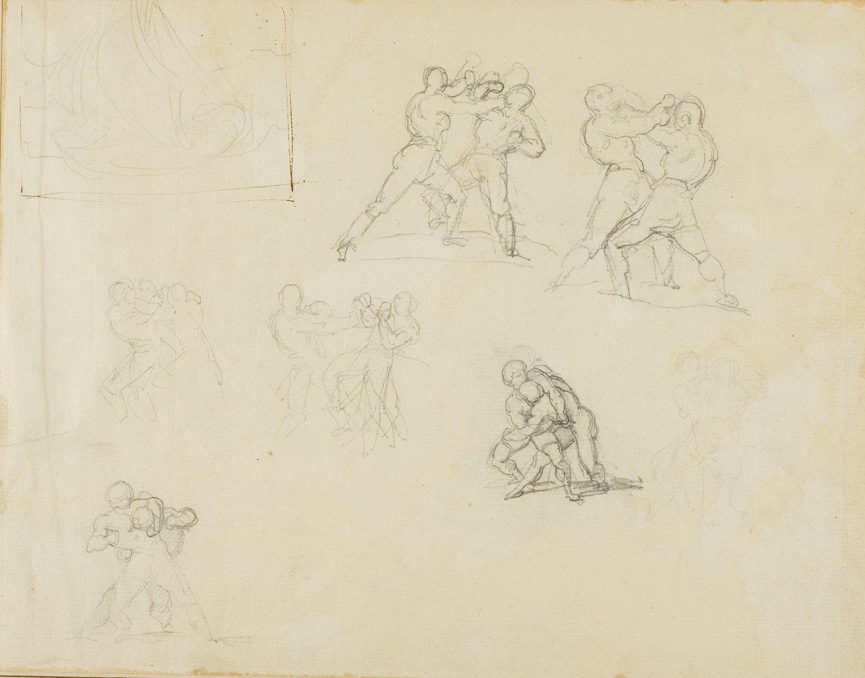 Sette schizzi di coppie di pugili o lottatori da Jean Louis André Théodore Géricault
