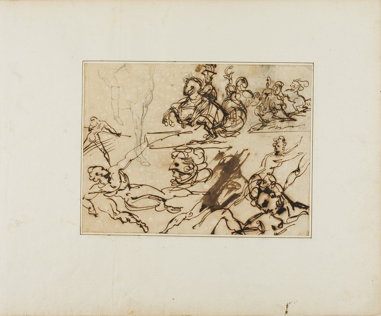 Foglio di schizzi: Lancieri, Nudi in difficoltà, Altri soggetti da Jean Louis André Théodore Géricault