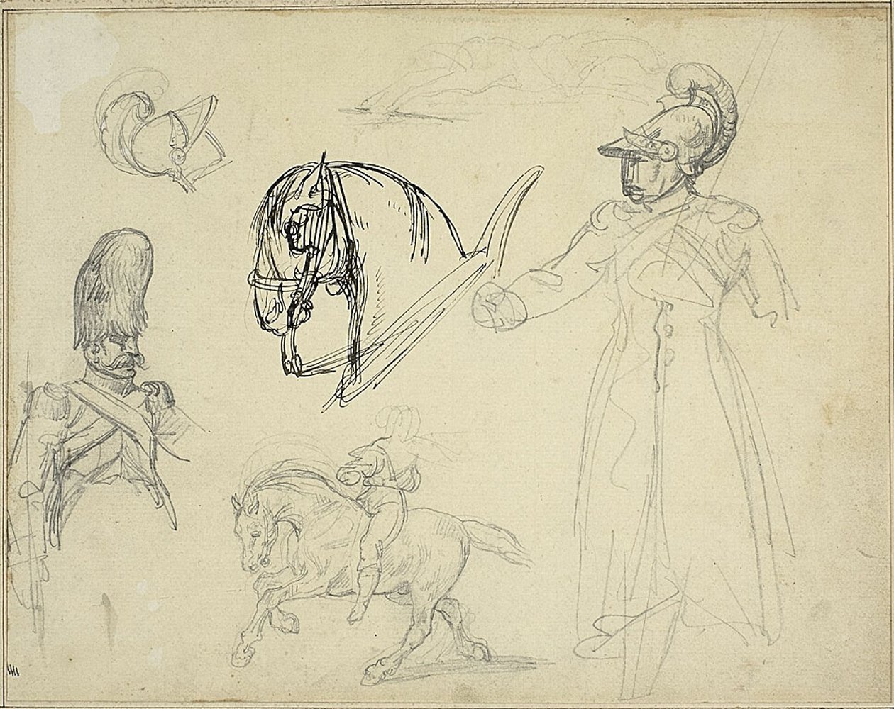 Schizzi di cavalli e soldati da Jean Louis André Théodore Géricault