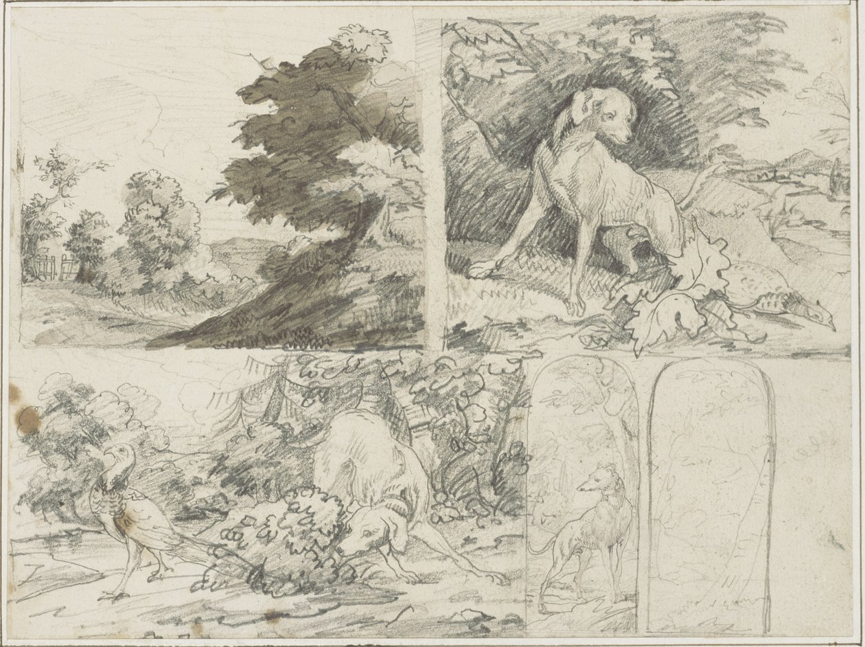 Schizzi di un sito boscoso, Cani e fagiani nel paesaggio da Jean Louis André Théodore Géricault