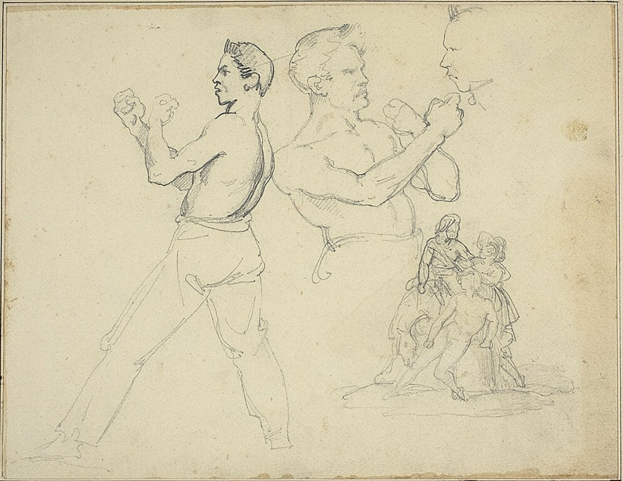 Studi di pugili e schizzo di cavaliere assistito da due figure da Jean Louis André Théodore Géricault