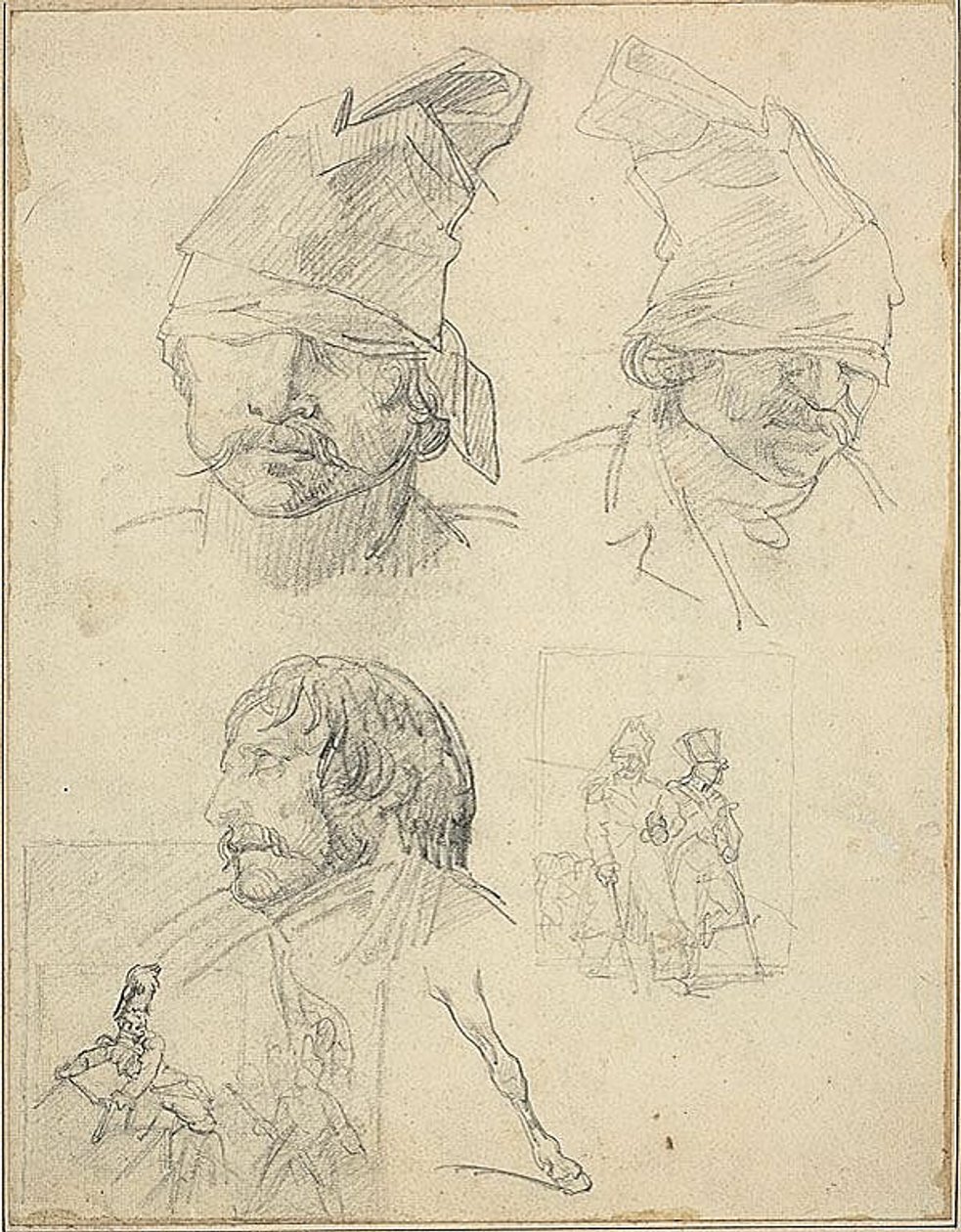 Studi di teste e due studi compositivi da Jean Louis André Théodore Géricault