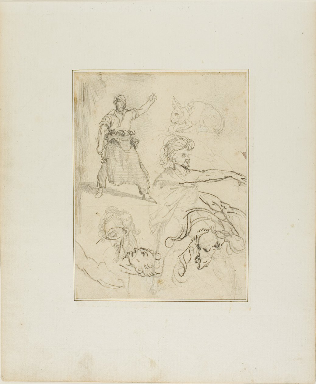 Studi di un fabbro e di una testa di cavallo con schizzi di altre figure e di un coniglio da Jean Louis André Théodore Géricault