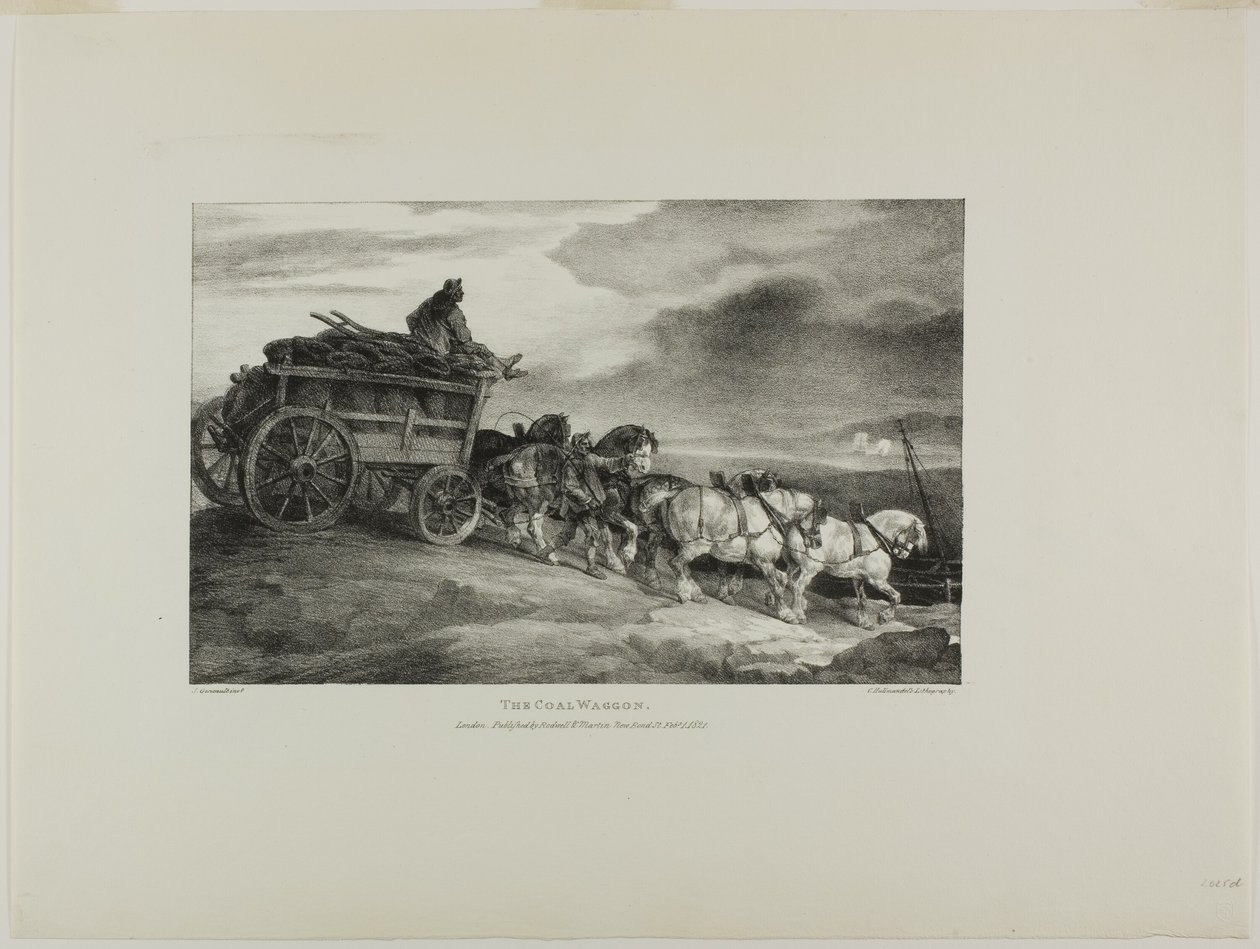 Il carro da carbone, tavola 7 da Vari soggetti disegnati dal vero e su pietra (The English Suite) da Jean Louis André Théodore Géricault