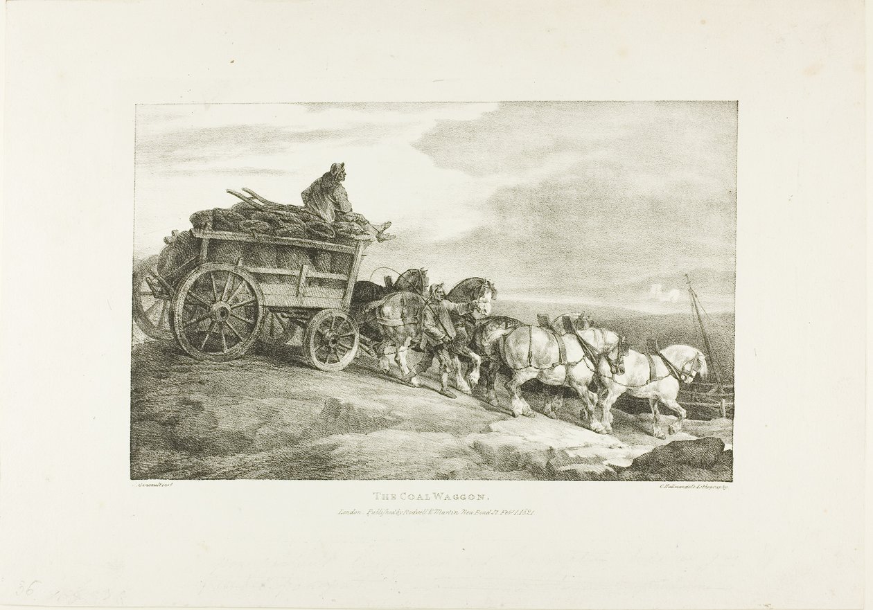 Il vagone del carbone, tavola 7 da Vari soggetti disegnati dal vero su pietra da Jean Louis André Théodore Géricault