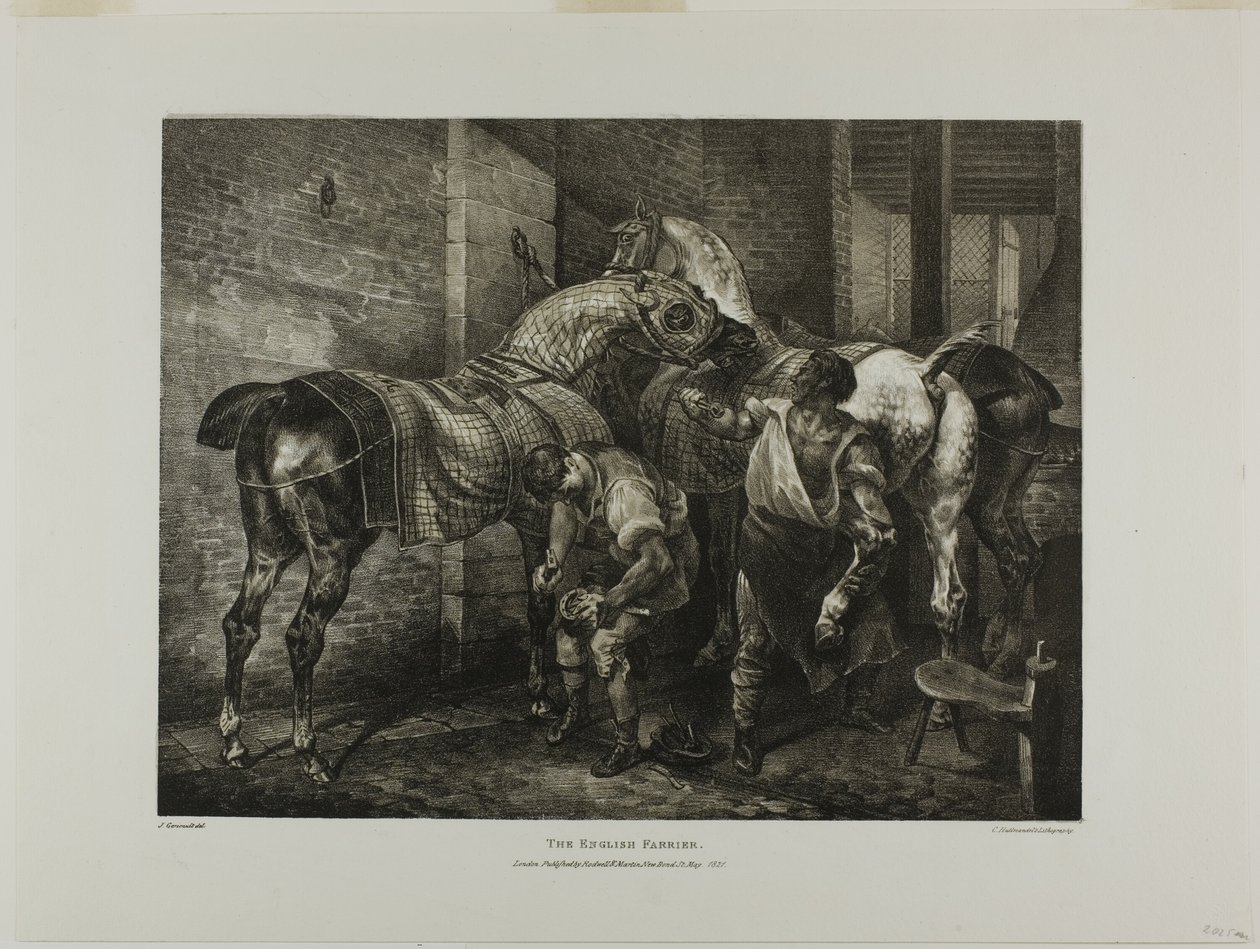 Il maniscalco inglese, tavola 10 da Vari soggetti disegnati dal vero e su pietra (The English Suite) da Jean Louis André Théodore Géricault