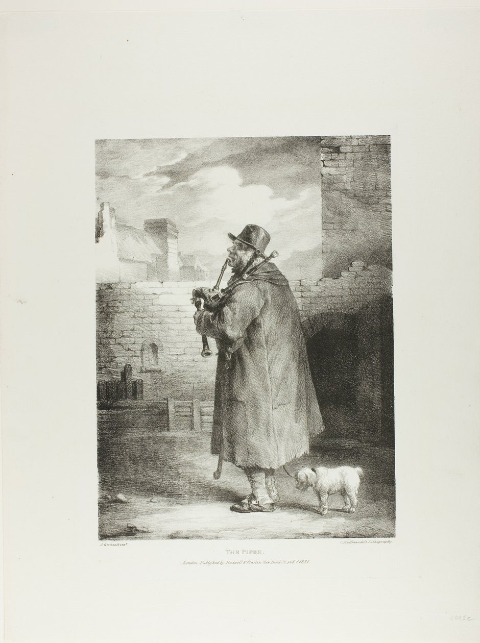 Il pifferaio, tavola 1 da Vari soggetti disegnati dal vero e su pietra (The English Suite) da Jean Louis André Théodore Géricault