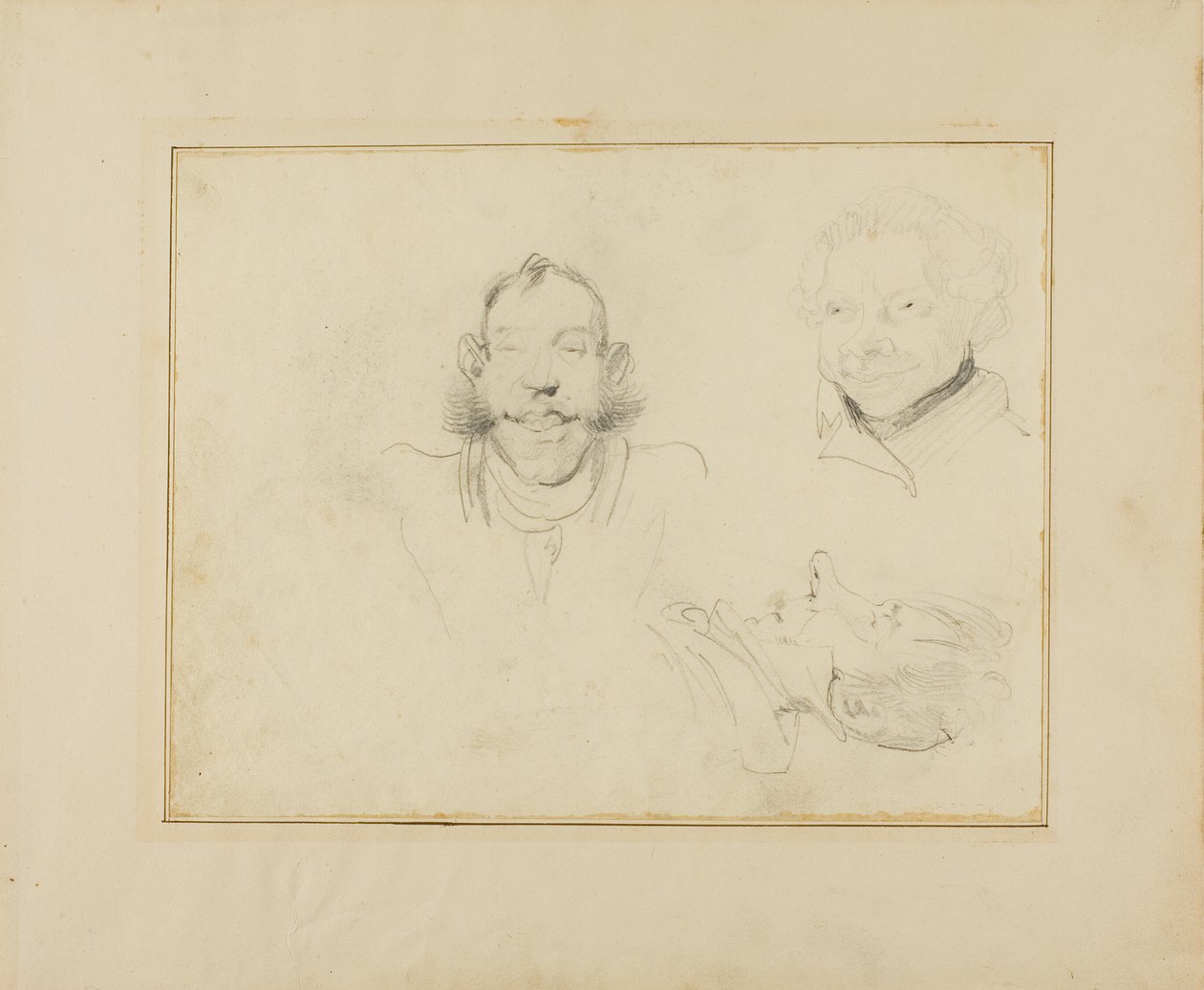 Tre caricature di teste da Jean Louis André Théodore Géricault