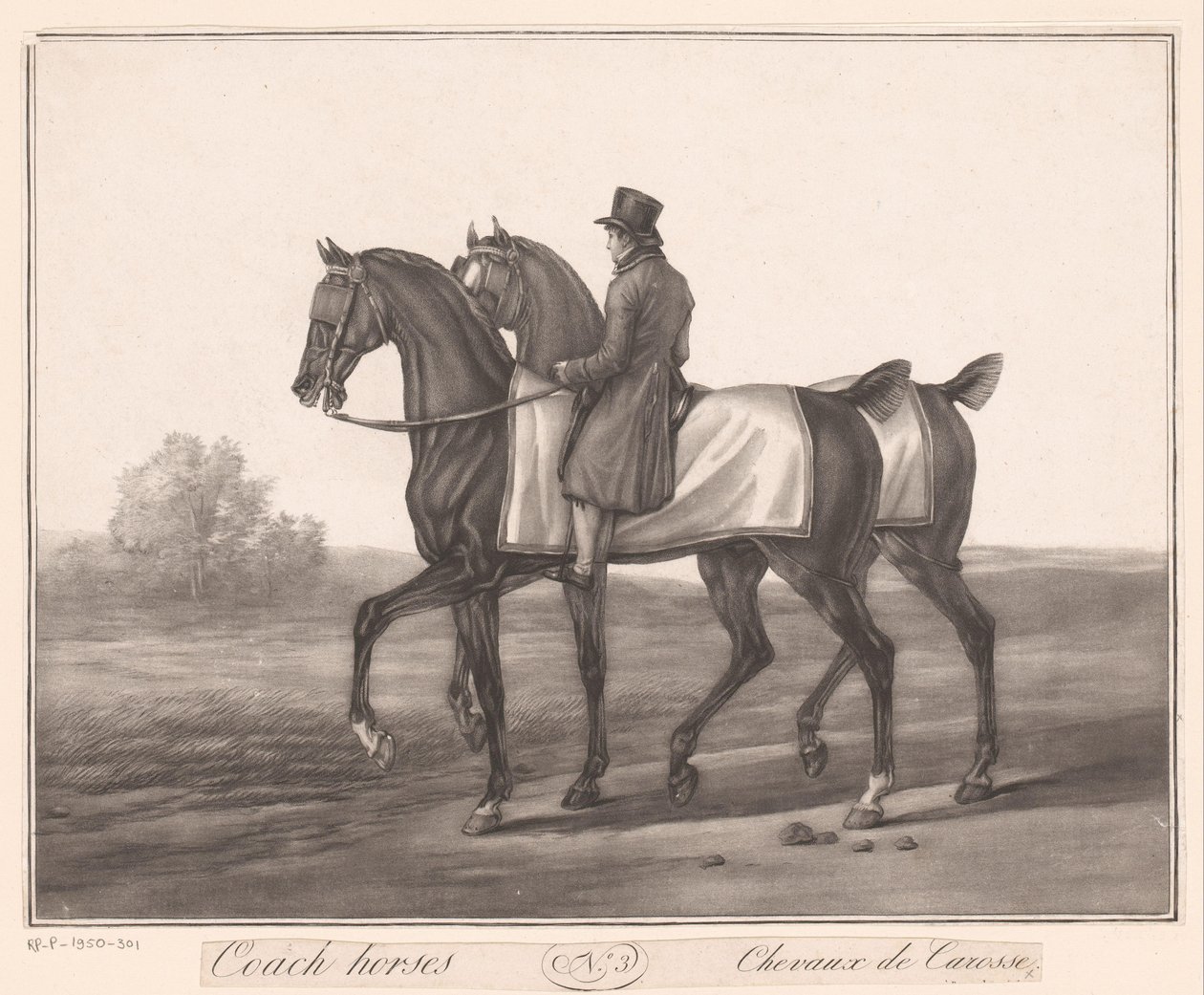 Cavaliere accompagna due cavalli Chevaux de Carosse da Jean Louis Darcis (attributed to)