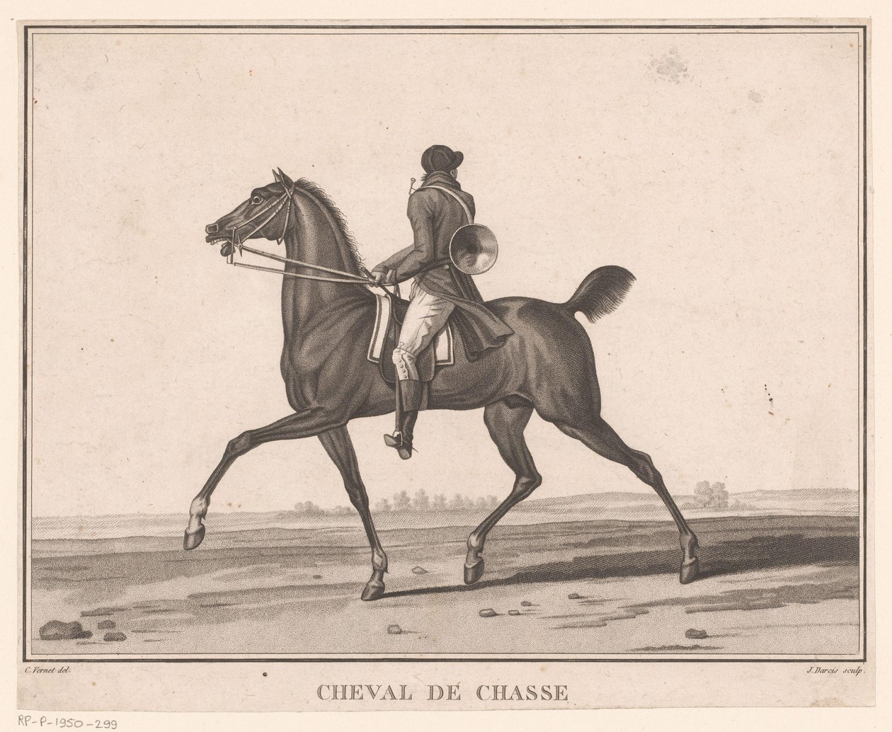 Cavaliere a cavallo con corno da caccia da Jean Louis Darcis