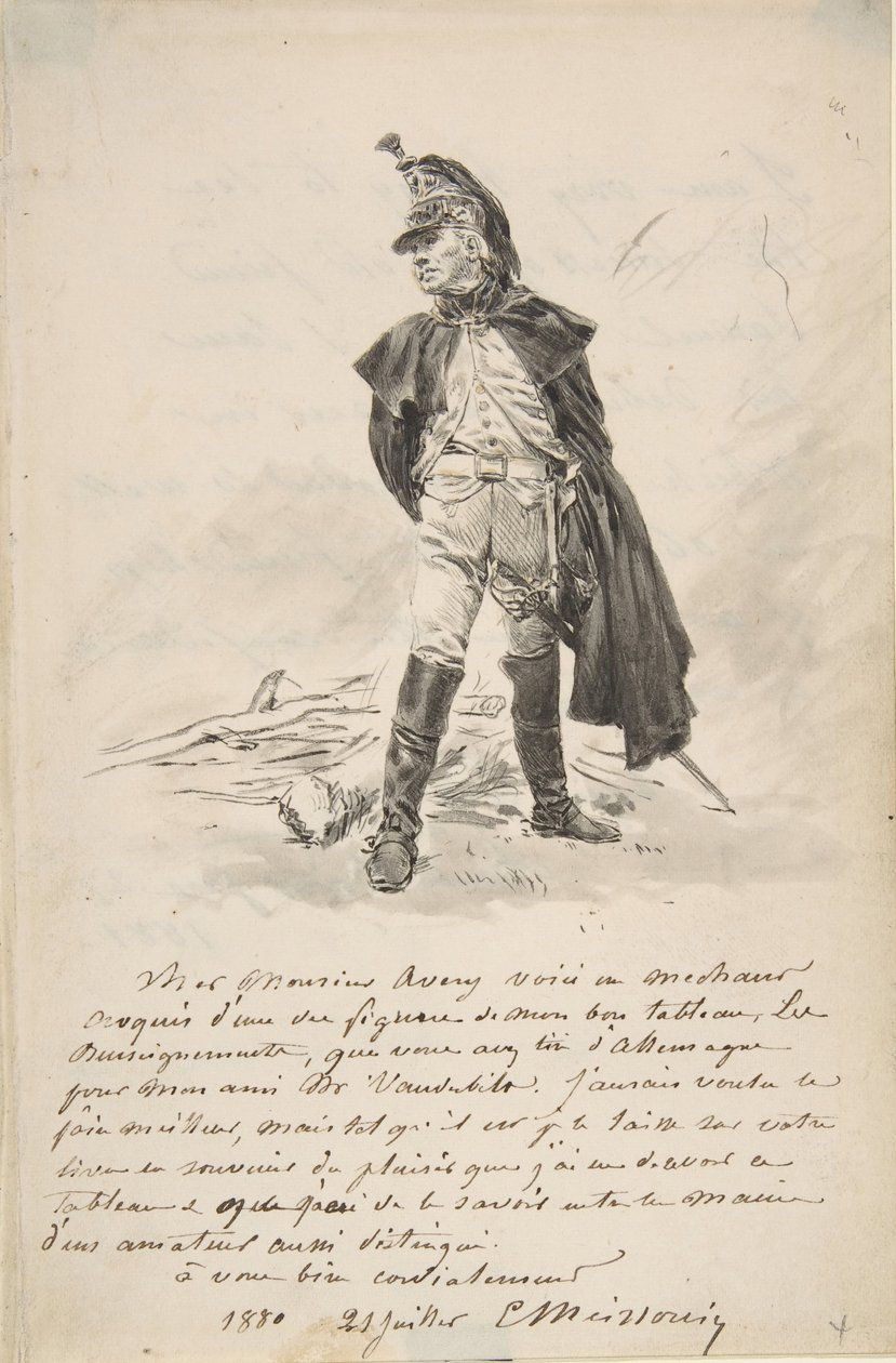 Lettera a Samuel P. Avery con un disegno di una figura militare, 1880 da Jean-Louis Ernest Meissonier