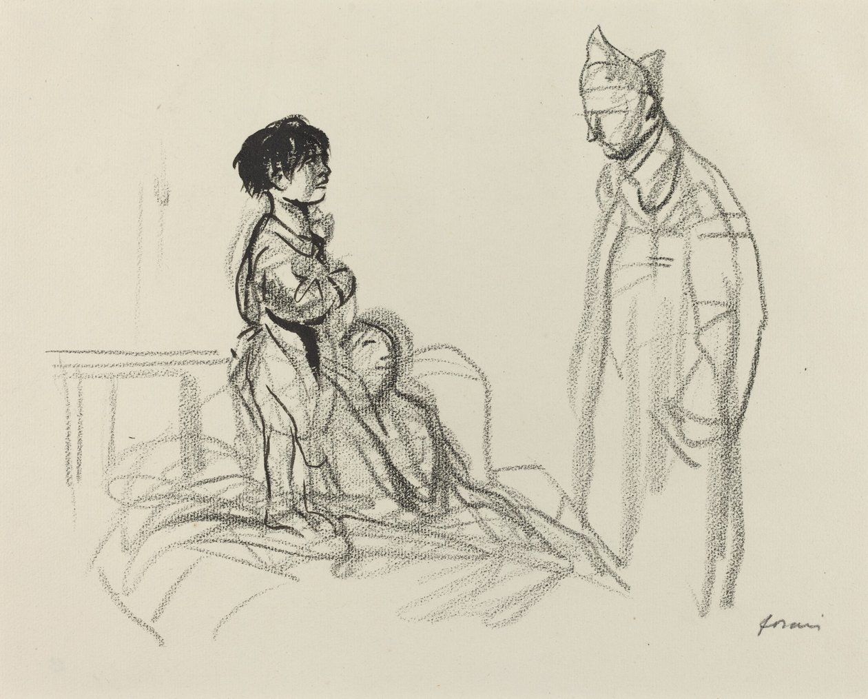 Madre e Bambino Visitati da un Soldato in Ospedale, c. 1914-1919 da Jean Louis Forain