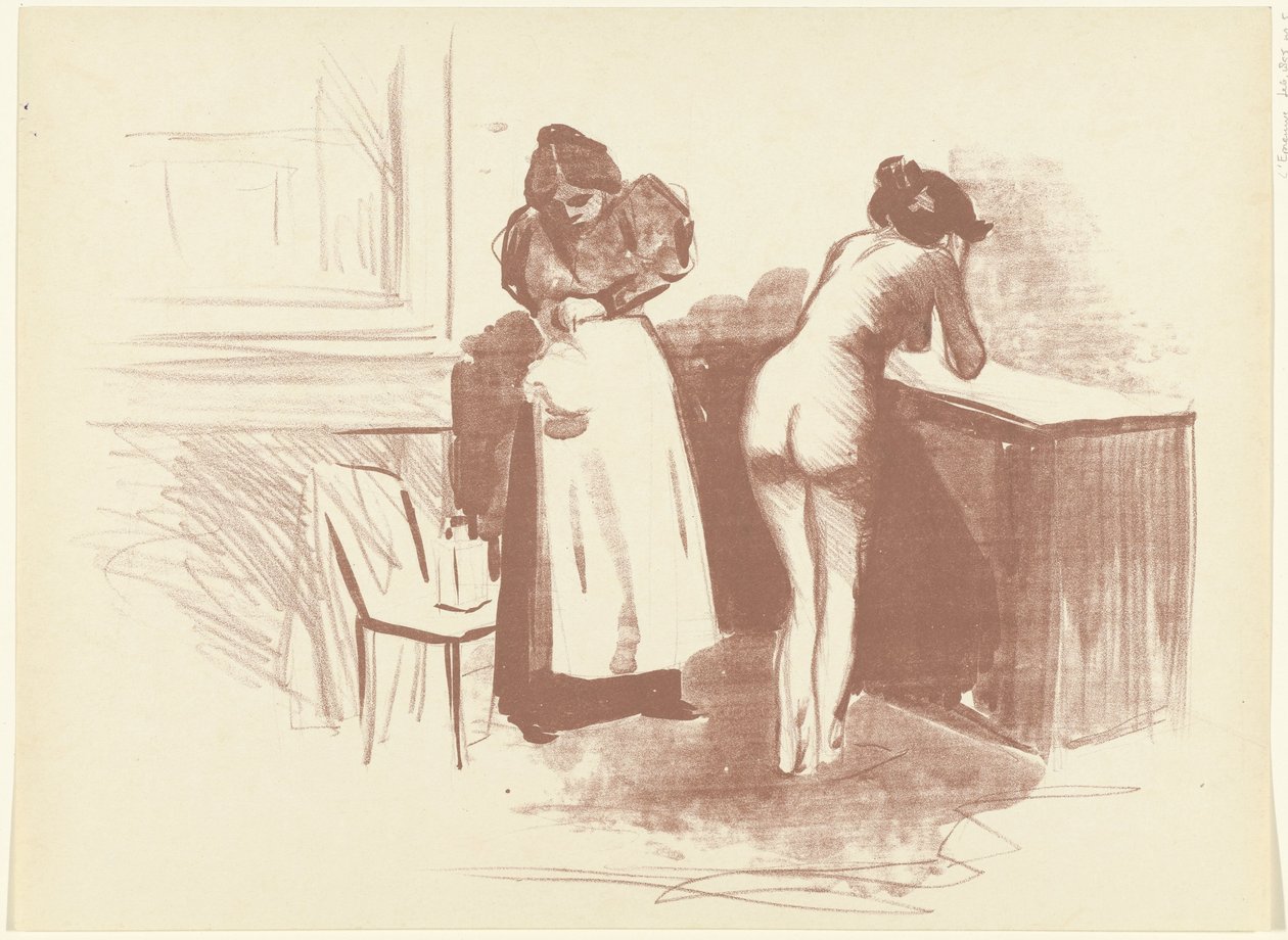 Donna nuda si lava e serva accanto a lei da Jean Louis Forain