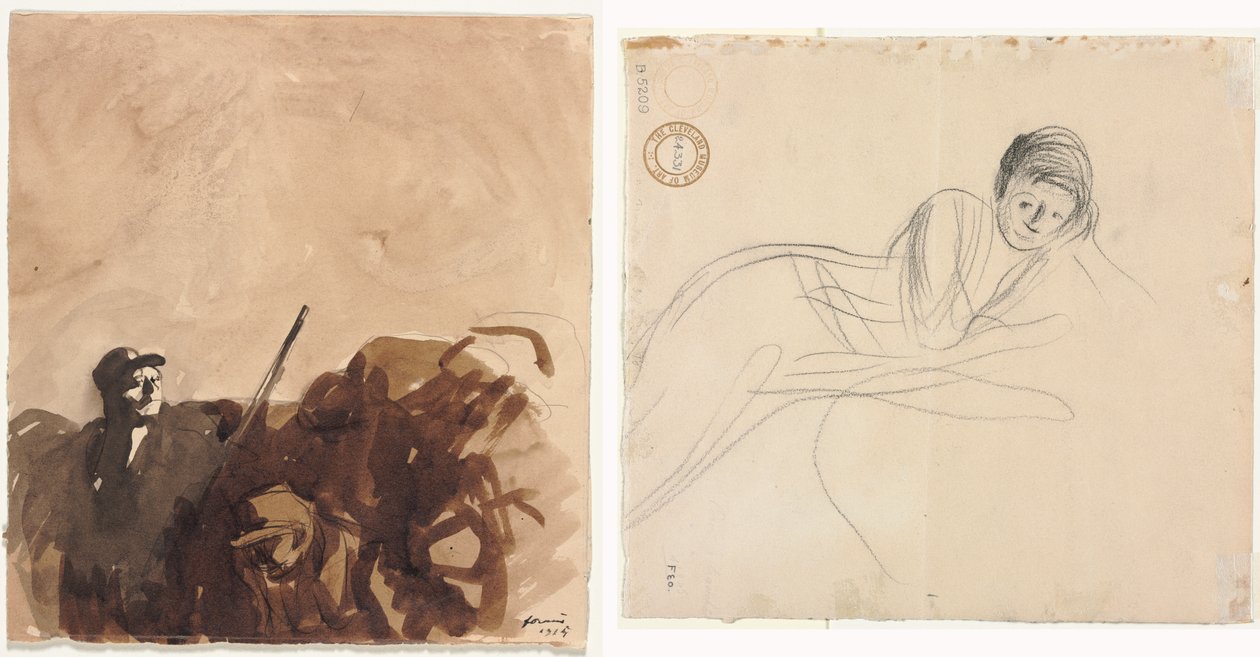 Soldato in una trincea (recto) Donna reclinata (verso) da Jean Louis Forain