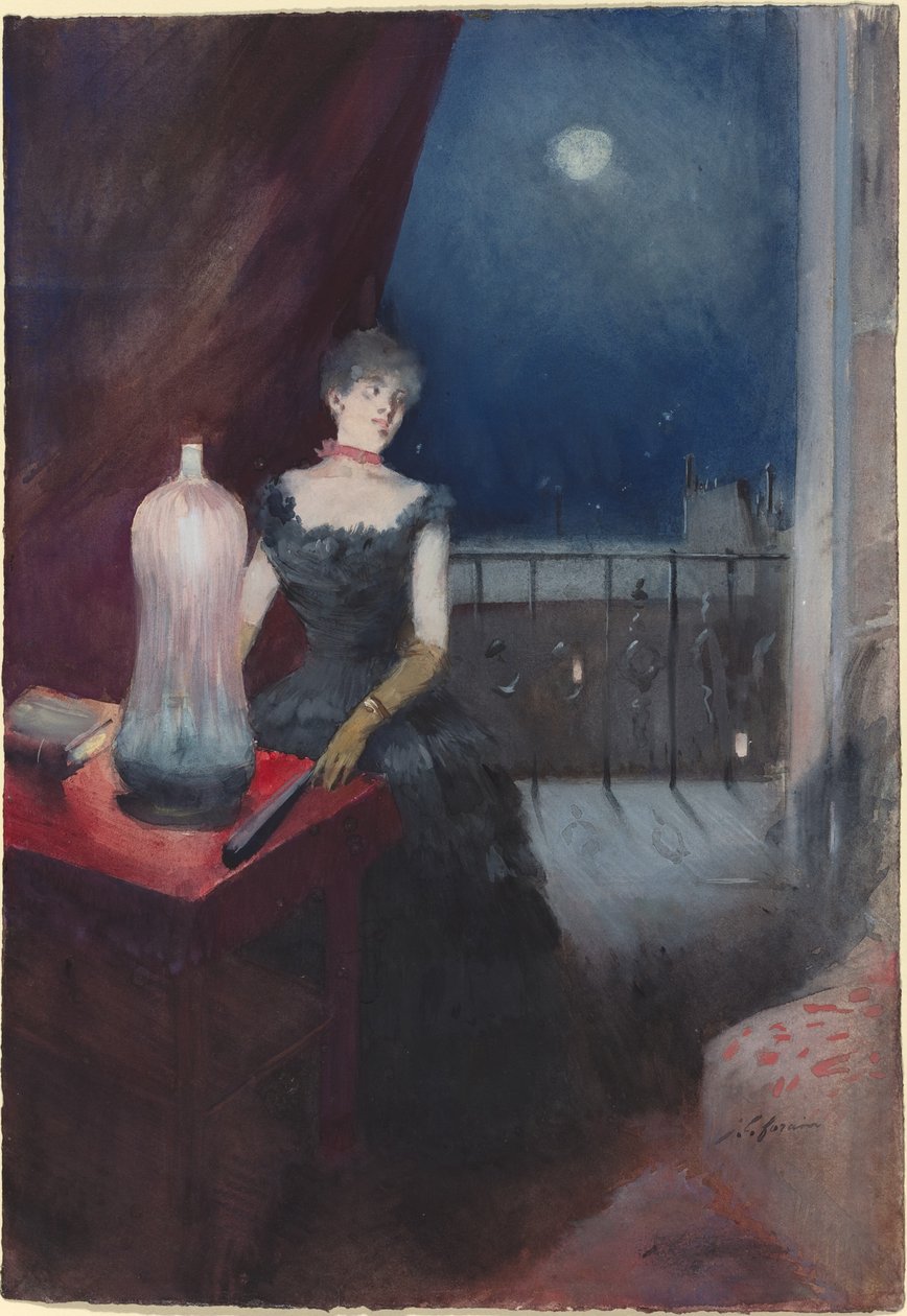 Donna in piedi con un ventaglio da Jean Louis Forain