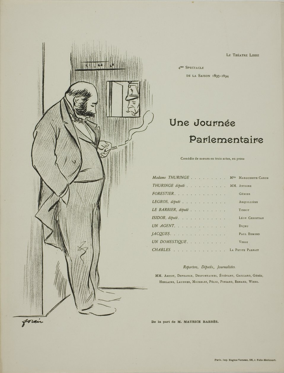 Programma teatrale per Une Journee Parlementaire da Jean Louis Forain