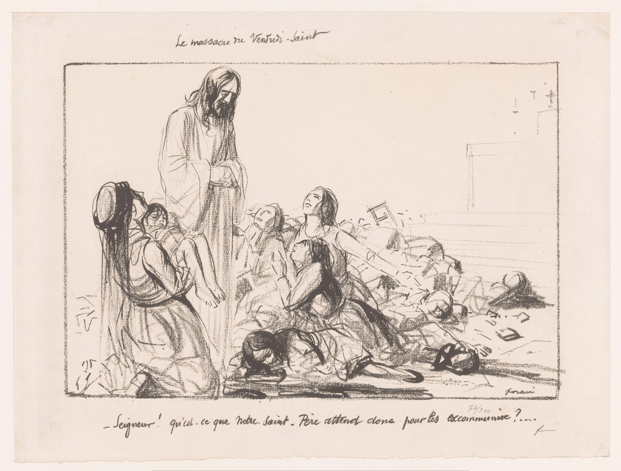 Donne in chiesa bombardata accusano Cristo da Jean Louis Forain