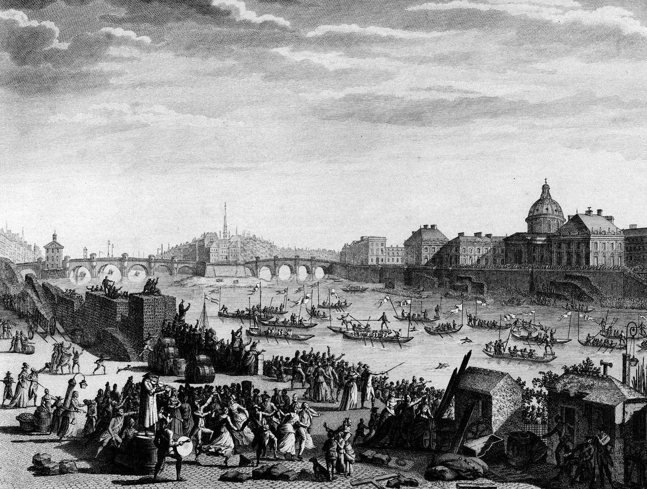 Rivoluzione francese: Festa eseguita in memoria della federazione: gioco sulla Senna a Parigi il 18 luglio da Jean Louis II (after) Prieur