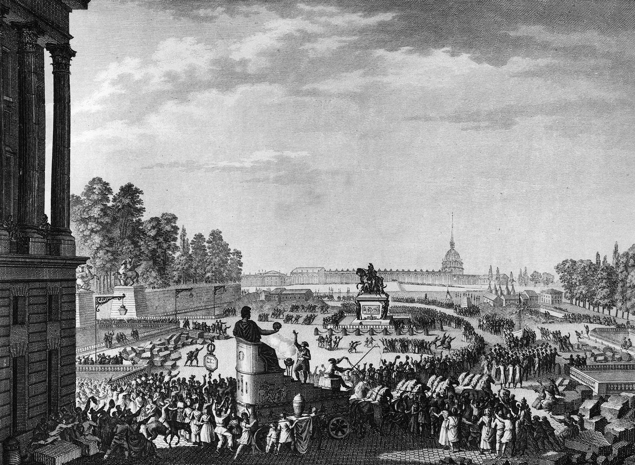 Rivoluzione francese: Prima celebrazione della libertà in occasione degli Svizzeri di Chateauvieux il 15 aprile da Jean Louis II (after) Prieur