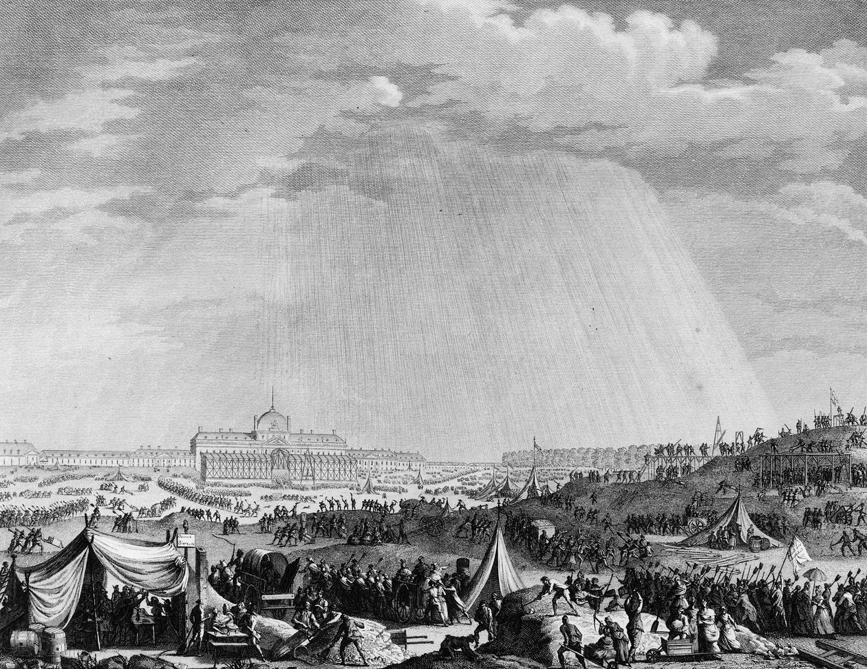 Rivoluzione francese: Lavori al Campo di Marte a Parigi per la festa della Federazione il 14 luglio da Jean Louis II (after) Prieur