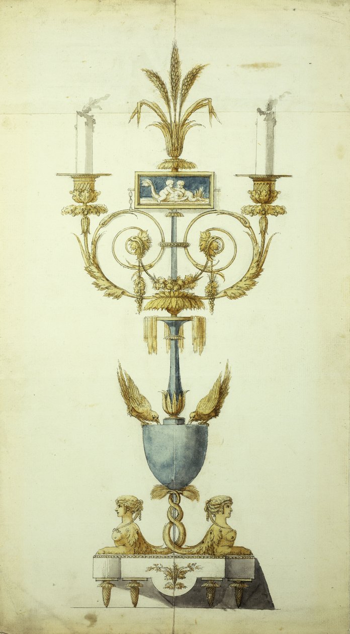 Progetto per un Candelabro in Bronzo Dorato e Smalto da Jean Louis the Younger Prieur