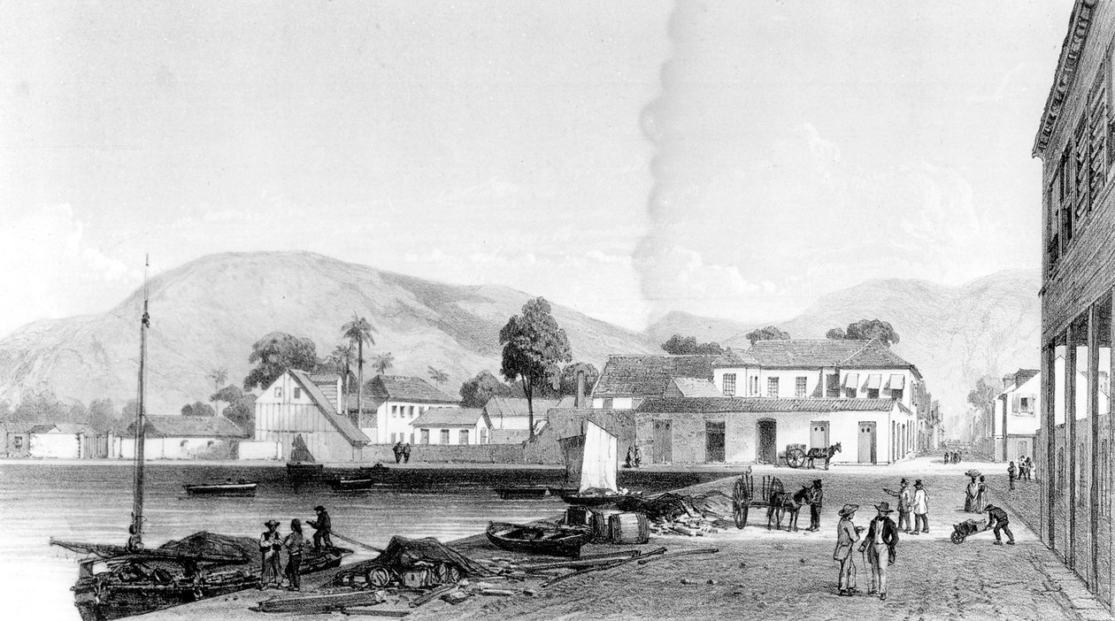 Dogana e molo di San Vincenzo, Trinidad, inciso da Eugene Ciceri, c.1850 da Jean Michel Cazabon