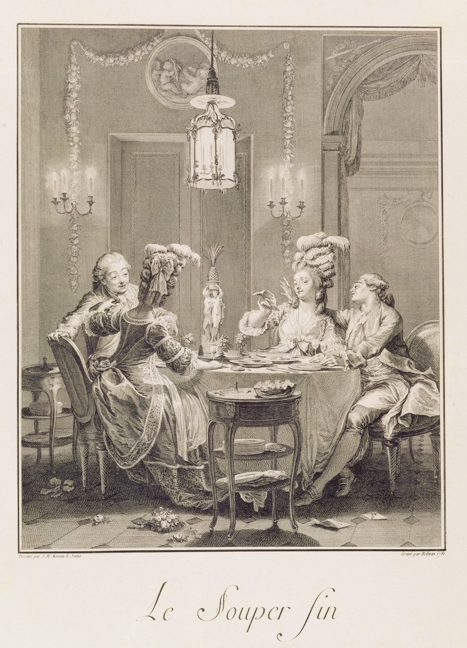 La buona cena, 1781, inciso da I.S. Helman (1743-1809) da Jean Michel the Younger Moreau