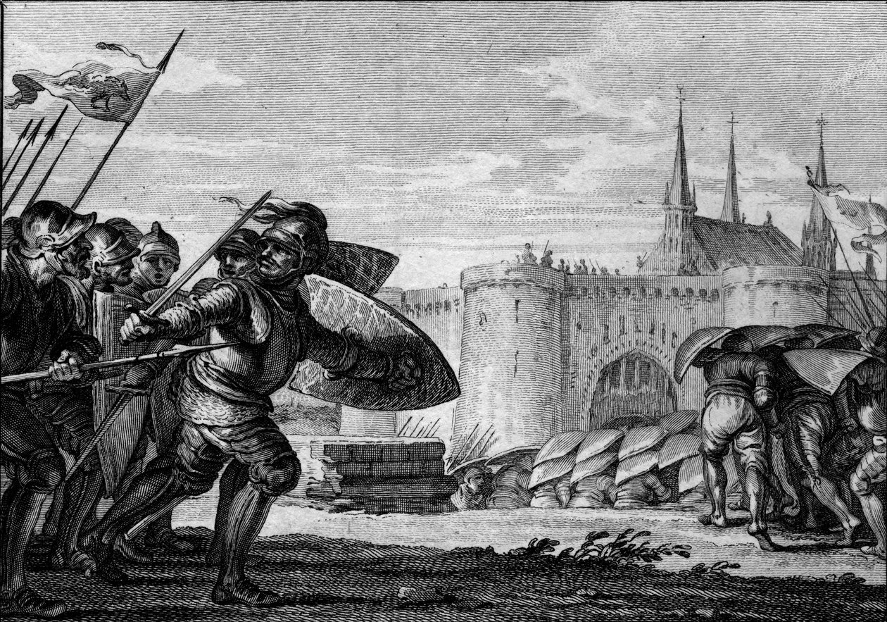 Esercito vichingo attacca Saint Germain des Prés e la sua abbazia. IX secolo (regno di Carlo II il Calvo). Incisione di Jean Michel Moreau, detto Moreau le Jeune (1741-1814) da Jean Michel the Younger Moreau