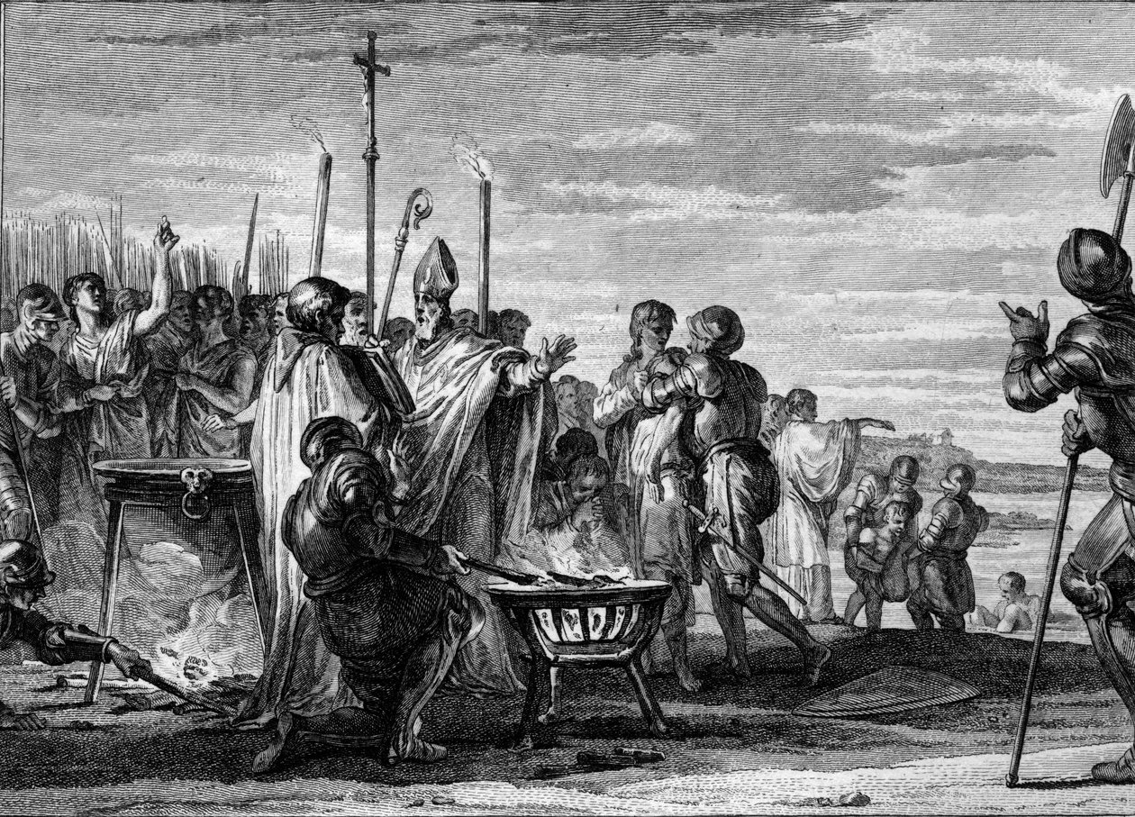 Ordalie o "i giudizi di Dio", 877: i rappresentanti di Luigi di Germania, venuti a reclamare a Luigi II il Calvo metà del regno di Lorena, accettano di sottoporsi alle prove del ferro rovente, dell