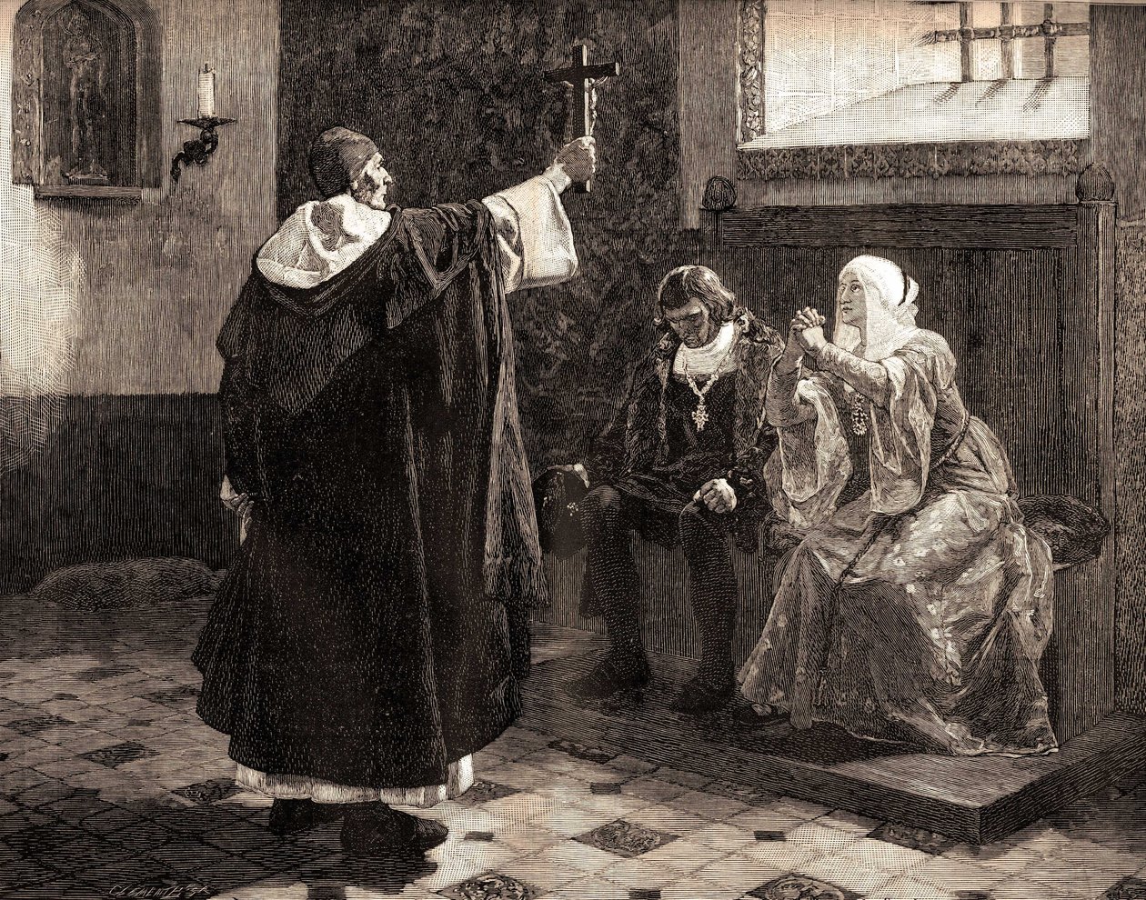 Il grande inquisitore spagnolo, Fray Tomas de Torquemada (1420-1498), tra i re cattolici Ferdinando II d