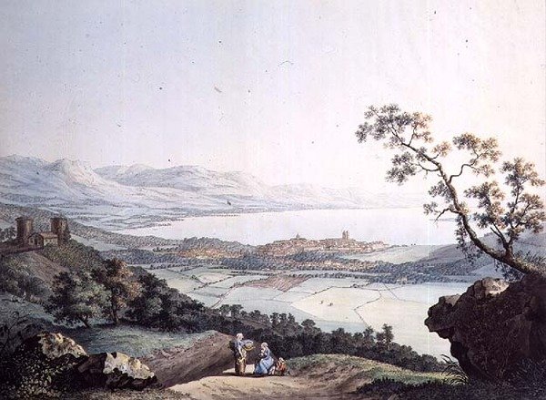 Veduta di Ginevra da Saconex in Savoia, inciso da Jean Philippe Linck II (1770-1812) e Jacob Philippe Hackert (1737-1807) da Jean Philippe II (after) Linck