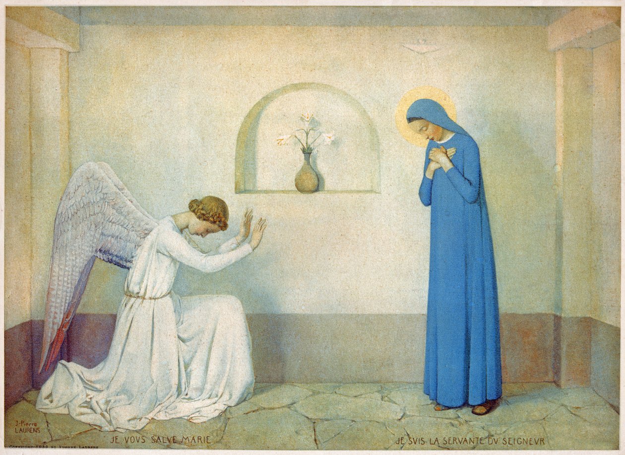 Annunciazione alla Vergine (incisione, circa 1920) da Jean Pierre Laurens