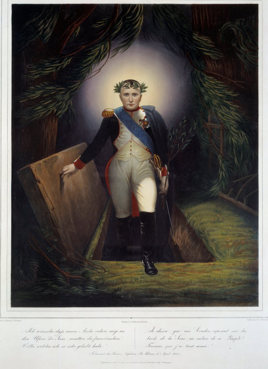 Ritratto a figura intera di Napoleone I (1769 - 1821) dalla sua tomba da Jean Pierre Marie Jazet