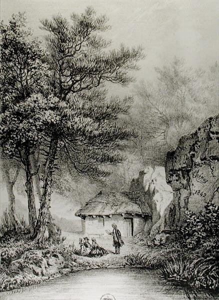 Capanna di Jean-Jacques Rousseau (1712-78) a Ermenonville, 1842 da Jean Pierre after Thenot
