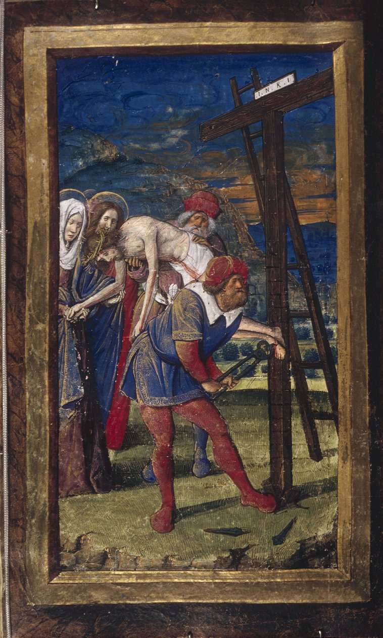 La discesa dalla croce da Lettres bâtardes, ca 1490-1510 da Jean Poyet