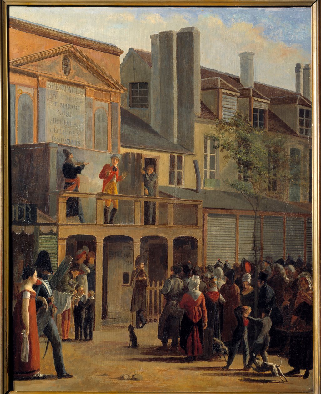 Teatro di strada: La parata di Bobeche e Galimafre sul Boulevard du Temple davanti al Théâtre des délassments comiques da Jean Roller
