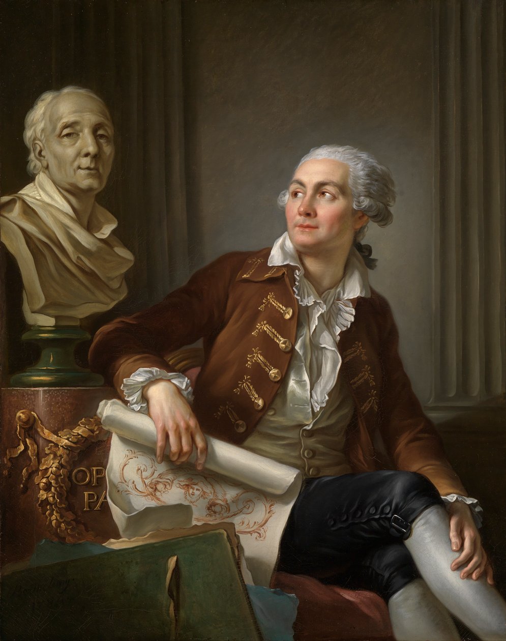 Ritratto di uomo con busto di Denis Diderot da Jean Simon Berthelemy