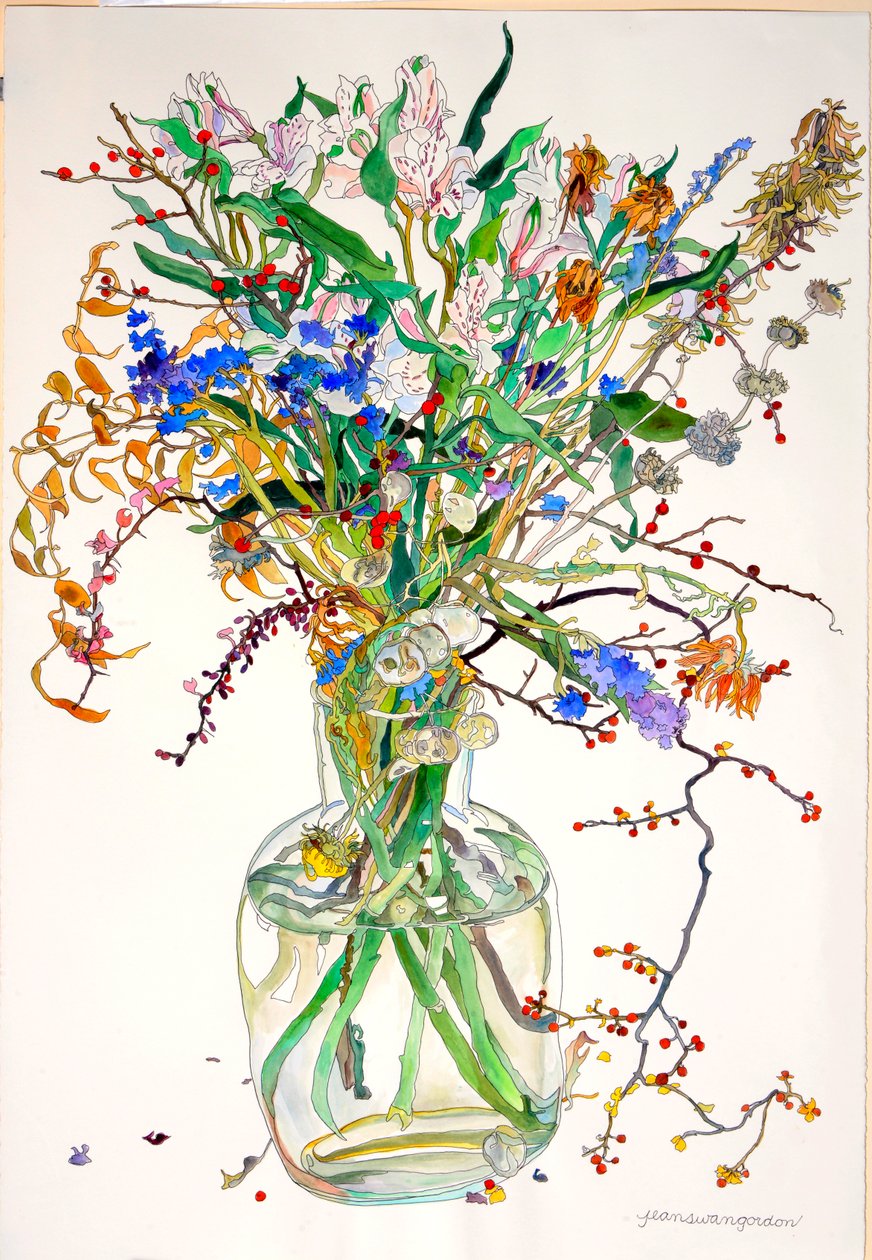Alstroemeria, Statice, Calendula onesta, Foglie secche, Bacche da Jean Swan Gordon