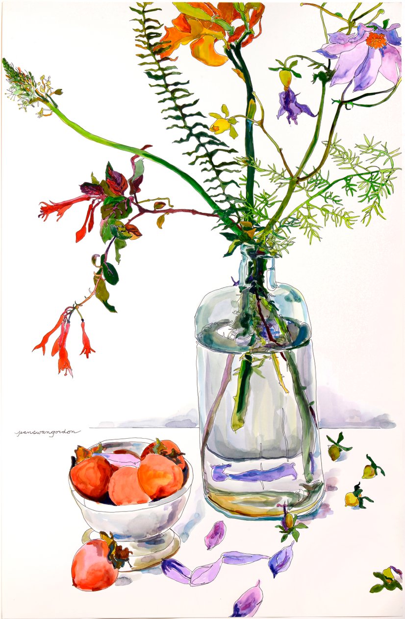 Studio floreale con melograni (acquerello e inchiostro su carta) da Jean Swan Gordon
