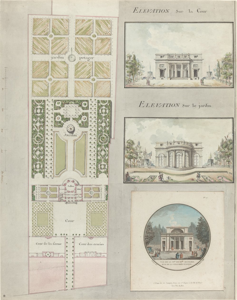 Progetto per la casa e i giardini di Mlle. Guimard da Jean Testard and Charles Philippe Campion de Tersan