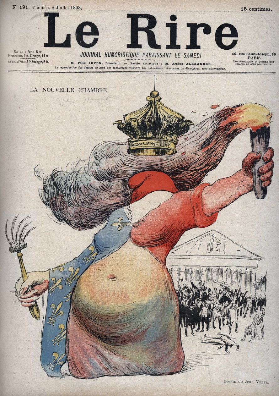 La nuova stanza - Marianne con il volto coperto da un berretto frigio - Marianne vestita con un abito in due parti: un lato rosso e l