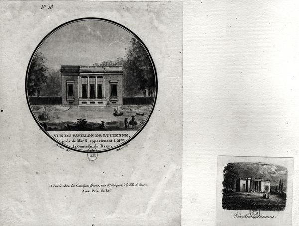 Veduta di un padiglione a Louveciennes costruito da Claude-Nicolas Ledoux (1736-1806) per Madame du Barry da Jean Testard