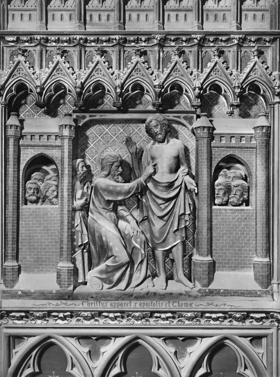 Cattedrale, interno, schermo del coro, Gesù Cristo appare agli apostoli, incredulità di San Tommaso, c.1340-51 da Jean and Jean Le Boutellier Ravy