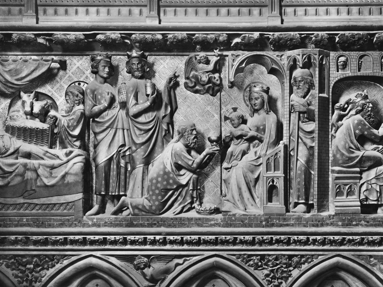Cattedrale, interno, schermo del coro, Natività, Adorazione dei Magi, c.1340-51 da Jean and Jean Le Boutellier Ravy