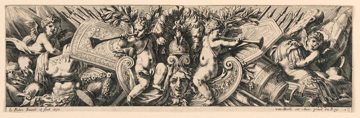 Fregio: Trofei di armi e putti da Jean le Pautre