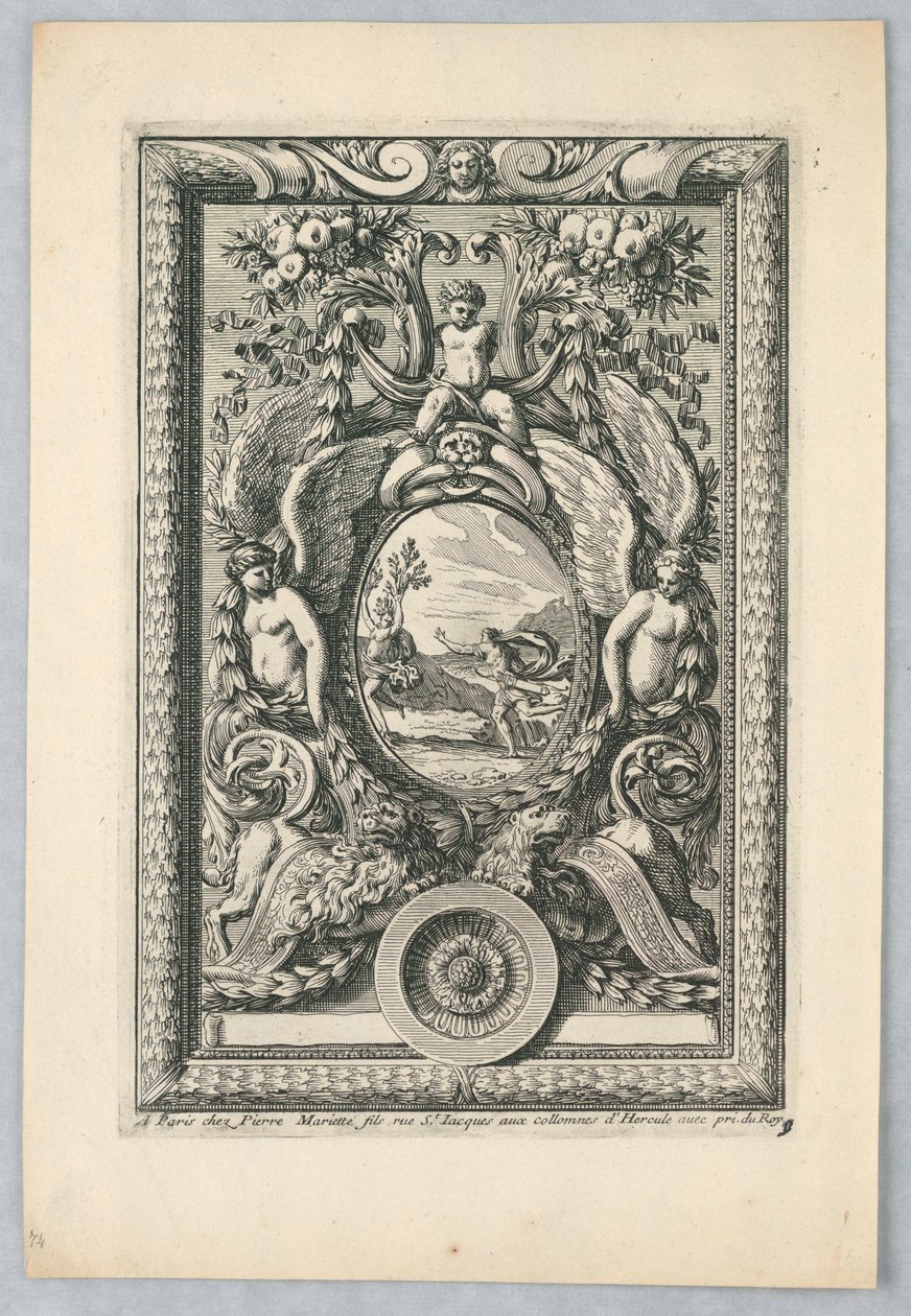 Foglio dal set, "Ornemens de Peaneaux pour... Lambris" da Jean le Pautre